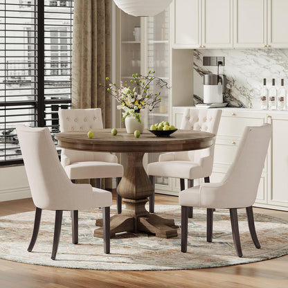 COLAMY Fabric Side Dining Chairs Set of 4, Wingback Upholstered Dining Room Chairs with Tufted Button, Living Room Chairs for Home Kitchen, Beige
