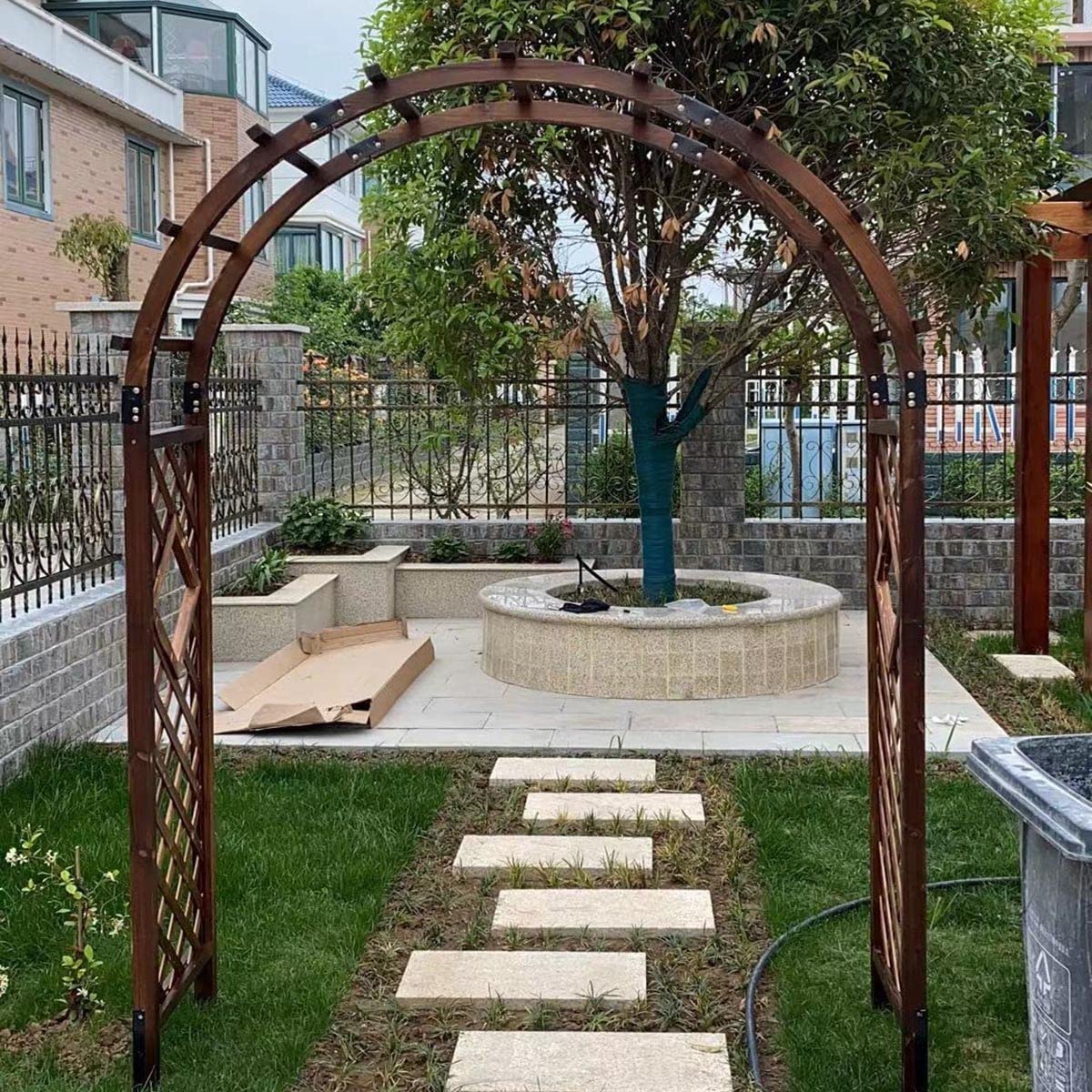 KUYBTU Rose Arch Arbour Trellis for Various Climbing Plant Wooden Sturdy Garden Arbor Weather Resistant Pergola Archway Backyard Decoration 120X50X217Cm/160X50X237Cm/208X50X261C-White-140x50x225cm