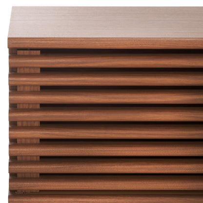 SAFAVIEH Averi TV Stand for up to 65" Flatscreen – Dark Walnut, 2 Sliding Doors with Interior Storage, 2 Open Shelves, Entertainment Media Console (MED9637A)