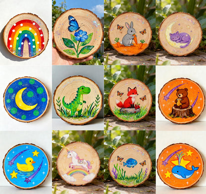 Timburst Unfinished Wood Slices Ornaments, 171pcs All-in-One Kids Painting Crafts, Glow in the Dark Wooden Craft Kit with Pre-Drilled Holes, Arts and Crafts for Girls Boys Ages 6+ Birthday Gift