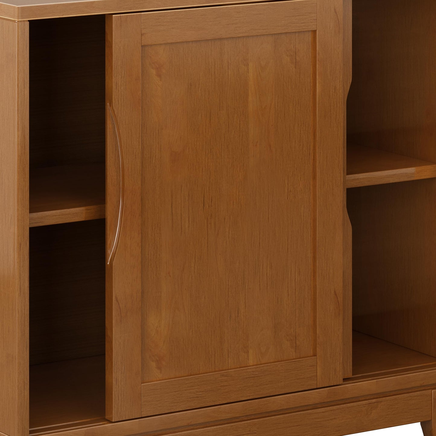 SIMPLIHOME Harper Storage Cabinet - 30 inch Wide Solid Hardwood 2-Shelf Low Console Cabinet in Teak Brown, Mid-Century Modern Cupboard for Living Room with Sliding Doors and Adjustable Shelves