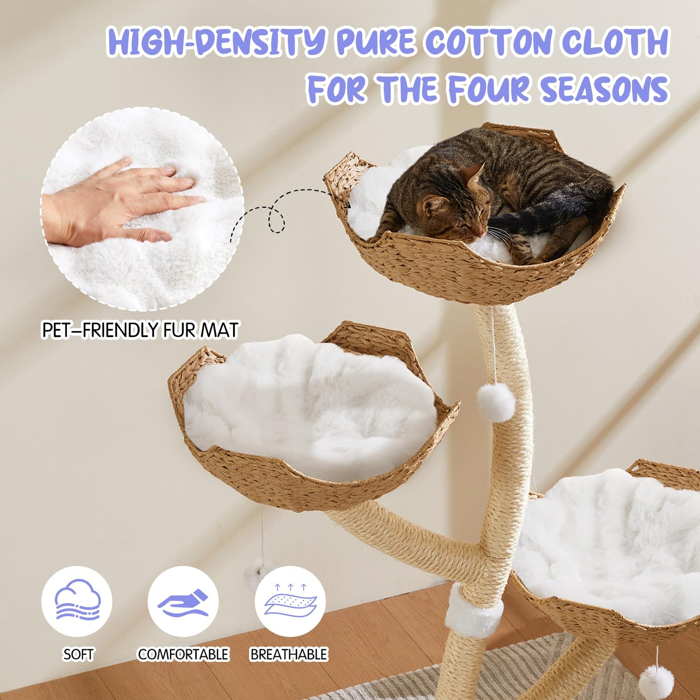 Modern Cat Tree Tower 53" - Multi-Level Cat Condo with Scratching Posts for Multiple Small & Large Cats