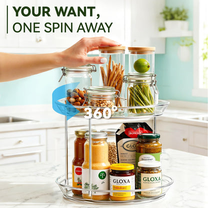 GLOXA 2 Tier Lazy Susan Turntable Organizer for Cabinet, 9.25'' Rotating Spice Rack Organization for Kitchen, Pantry, Bathroom, Vanity, Countertop, Medicine Storage, Seasoning Spice Organizer, 1 Pack