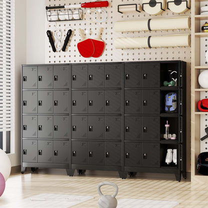 pozdeg Metal Lockers for Employees, 12 Doors Steel Storage Locker with Name Card Holders & Ventilation Holes, Heavy Duty Employee lockers for Office School Gym Garage, Easy Assembly, Black ﻿