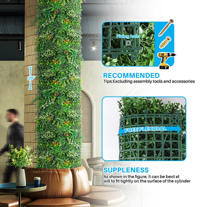 Patio Artificial Grass Wall Panels 20" x 20" (7Set-21Pc) Greenery Backdrop Faux Green Wall Flower Decor Fake Boxwood Panel for Interior Wedding Party Photo Background Outdoor Garden Fence