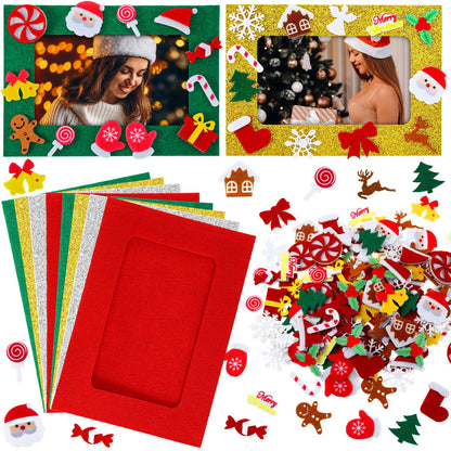 232 Pcs Christmas DIY Picture Frames Craft Kit for Kids 32 Set Felt Photo Frames with Snowflake Christmas Crafts to Decorate with 200 Foam Stickers for Party Favor Home Classroom (Snowflake)