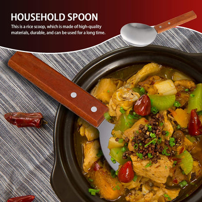 Rice Paddle Set, 4 Pcs Japanese Rice Spatula, Non-Stick Serving Spoon with Wood Handle for Home Kitchen