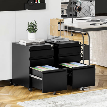 Oasecrilio 3 Drawer Filing Cabinet, Mobile Filing Cabinet for Home Office, Locking File Cabinets for A4/Letter/Legal Size File Folders, Fully Assembled, Matte Black