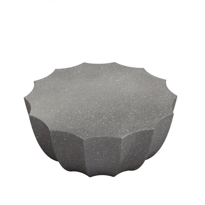 GDFStudio 35.43" Modern Indoor Outdoor Coffee Table, Waterproof Cement Round Table, MgO Concrete Circle Side Table, Creative Shape Small Table for Patio Backyard Living Room, Fully Assembled, Grey