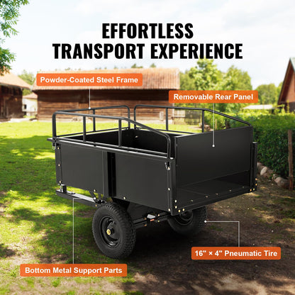 Happybuy Heavy Duty Steel ATV Dump Cart, 750-Pound Capacity, 15 Cubic Feet Garden Utility Trailer with Removable Sides for Lawn Mower Tractor - Black