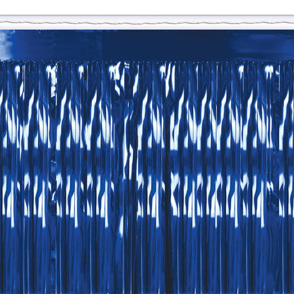 Beistle Metallic Fringe Drape Hanging Curtain, Party Supplies for Walls and Tables, Great for Baby Showers, Game Day, Graduation and Birthday Parties, 15" x 120", Blue