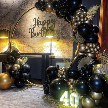 Bezente Black Gold Balloons Garland Kit, 100Pcs Black Gold Metallic Chrome and Gold Confetti Balloons Arch for Wedding,