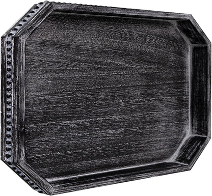 15.7" 10.2" 1.6" MAONAME Wood Serving Tray, Farmhouse Wooden Tray for Coffee Table, Octagonal Beaded Trays, Vintage