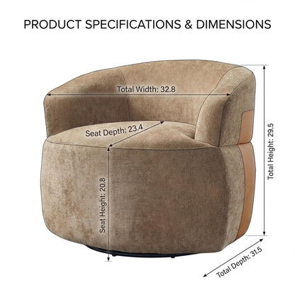 Christopher Knight Home Eldie Fabric Upholstered Swivel Accent Chair with PU Leather Accent, 360-Degree Rotation Armchair, Swivel Barrel Chair with Steel Base+Wood Frame, Lounge Chair Indoor, Brown