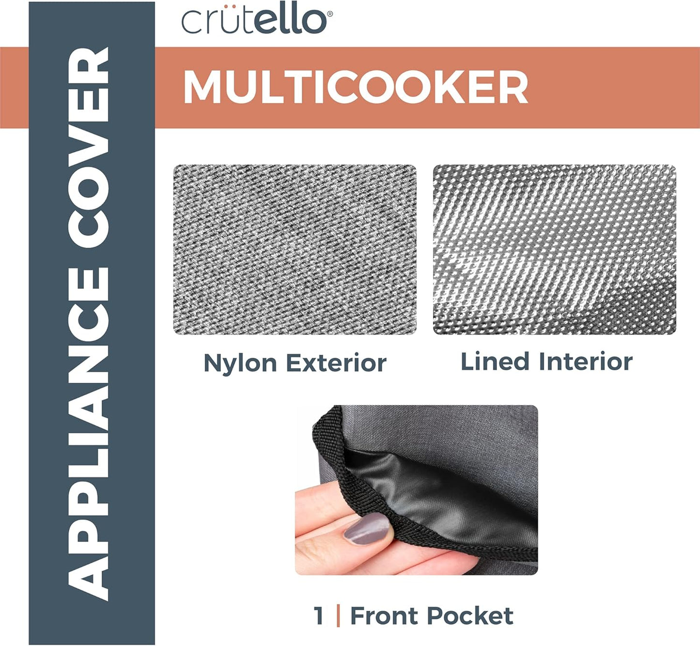 Crutello Dust Cover with Storage Pocket, Compatible with Instant Pot 8 Quart, Measures 13.25" x 14.75"