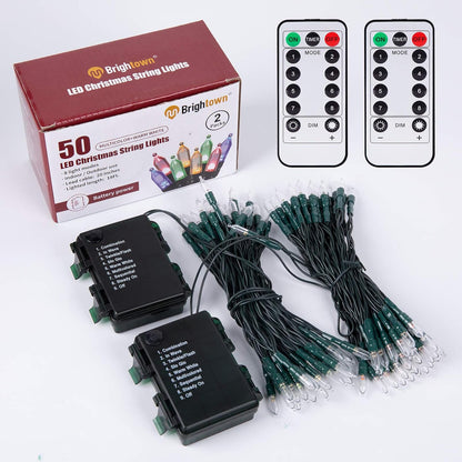 Battery Operated Christmas Lights, 2 Pack 18 Feet 50 LED Clear Mini String Lights with 8 Modes for Indoor Outdoor