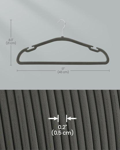 SONGMICS Velvet Hangers - 50 Pack Non-Slip Clothes Hangers with 360° Swivel Hook | Gray, 17 x 8.3 Inches