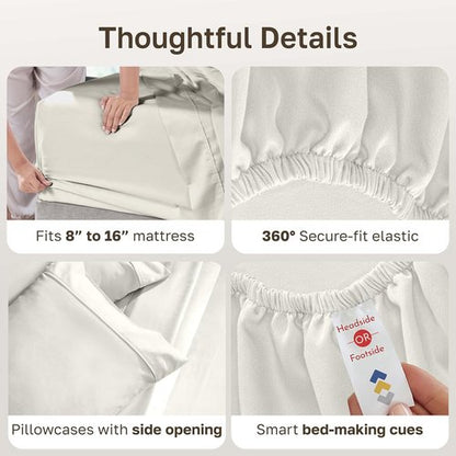 California Design Den Queen Sheet Set - 100% Soft Cotton, 400 Thread Count, Deep Pockets - Ivory