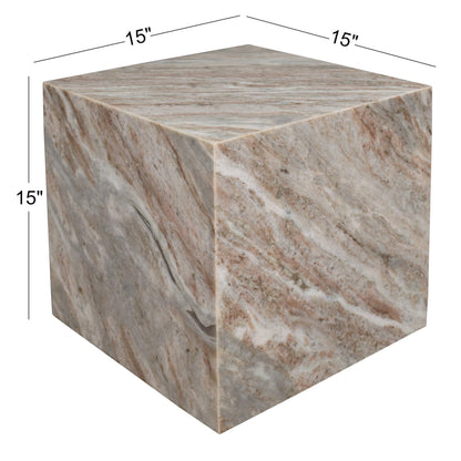 JONATHAN Y Felix 15" Solid Marble Cube End Table, Natural Stone Square Block Side Table for Living Room, Modern Glossy Pedestal Accent Table, Fully Assembled MTB1101A