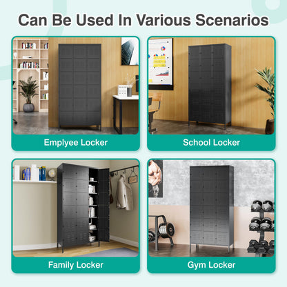 SISESOL Metal Lockers for Employees,Lockable Storage Locker with Shelf,Large Lockers for Storage with Leg,Gym Locker,Steel Employee lockers for Home Office School Gym Garage (Black,18 Door)