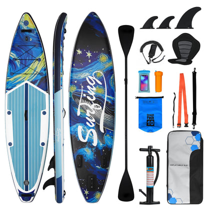 YUSING Inflatable Paddle Board with Seat, 11' x 33'' x 6" SUP, Paddle Boards for Adults, Non-Slip Deck SUP Paddle Board with Premium Kayak and SUP Accessories,3 Removable Fins (Starry Sky Blue)
