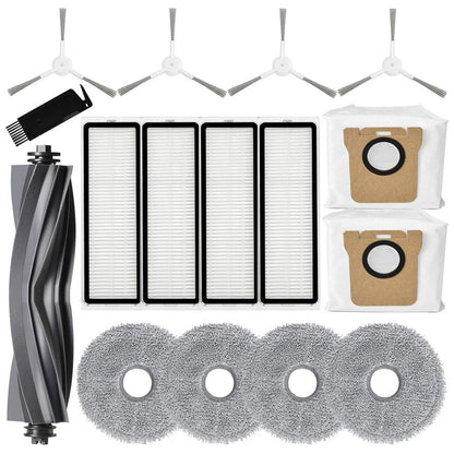 Replacement Parts Compatible for Dreame L10s Ultra / L10 Ultra Robot Vacuum Accessories, 1 Main Rubber Brush, 4 Microfiber Mop Pads, 4 Washable Filters, 2 Dust Bags, 4 Side Brushes, 1 Cleaning Brush