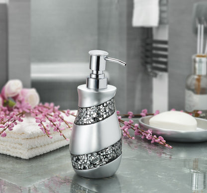 Creative Scents Silver Mosaic Liquid Soap Dispenser For Bathroom - Decorative Lotion Dispenser - Bling Countertop Soap Dispenser For Liquid Soap And Lotion With Durable Metal Pump (Silver-Gray)