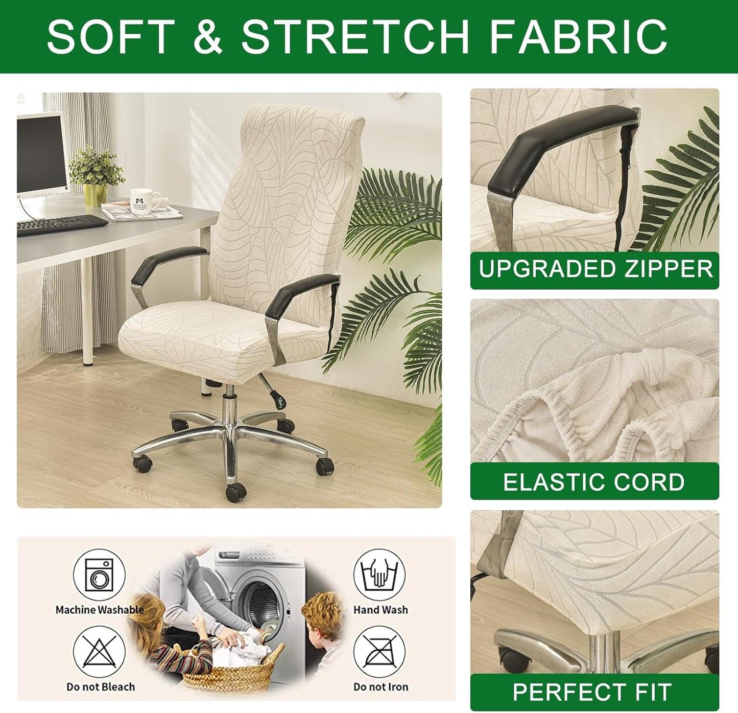 CRFATOP Office Chair Covers, Stretchable Desk Chair Cover with Zipper, Universal Rotating Computer Chair Slipcovers