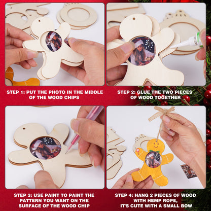 Shitailu 24Pcs Christmas Photo Frame Ornaments, DIY Unfinished Wood Picture Frame Ornaments Craft, Xmas Themed Frame Kits for Kids, Painting Decor Holiday Party Projects Activities