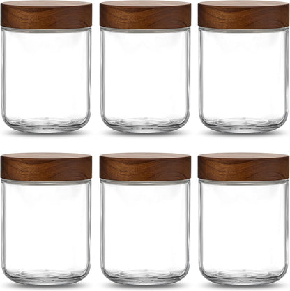 16 oz 6 Pack,Mason 16 oz 100% Danmu Overnight Oats Containers with Lids,Salad Jar,Glass Jar with Wooden Lid Jars