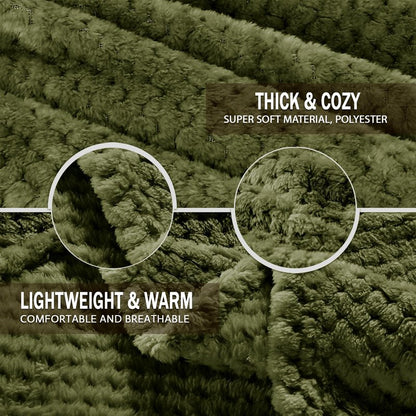 Exclusivo Mezcla Fleece Throw Blanket Extra Large, Super Soft and Warm Blankets for Couch, Sofa and Bed Waffle Textured, Cozy, Fuzzy and Lightweight (Olive Green, 50x70 Inches)