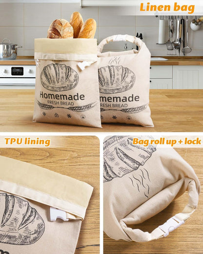 2 Pack 17 12.6 Inches Beeswax Bread Bags for Sourdough,Reusable Organic Linen Beeswax Bread Bag for Homemade Sourdough