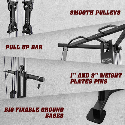 DONOW Cable Crossover Machine, Cable Fly Machine Home Gym System Workout Station with Dual Pulley System Pull-Up Bar Cable Bar and LAT Pull Down System (DN-5011)