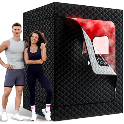 KASUE Upgraded 2 Person Sauna Box, Portable Infrared Sauna with 5-Layer Waterproof, 2 Steamers, 2 Folding Chair, 71”x 36”x 49” for Indoor, Outdoor, Gym, Spa, Carbon Black