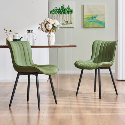 YOUNUOKE Mid-Century Modern Dining Chairs Set of 2, Olive Green Faux Leather Upholstered Accent Chairs with Black Metal Legs, Armless Side Chair for Dining Room, Guest Reception Room