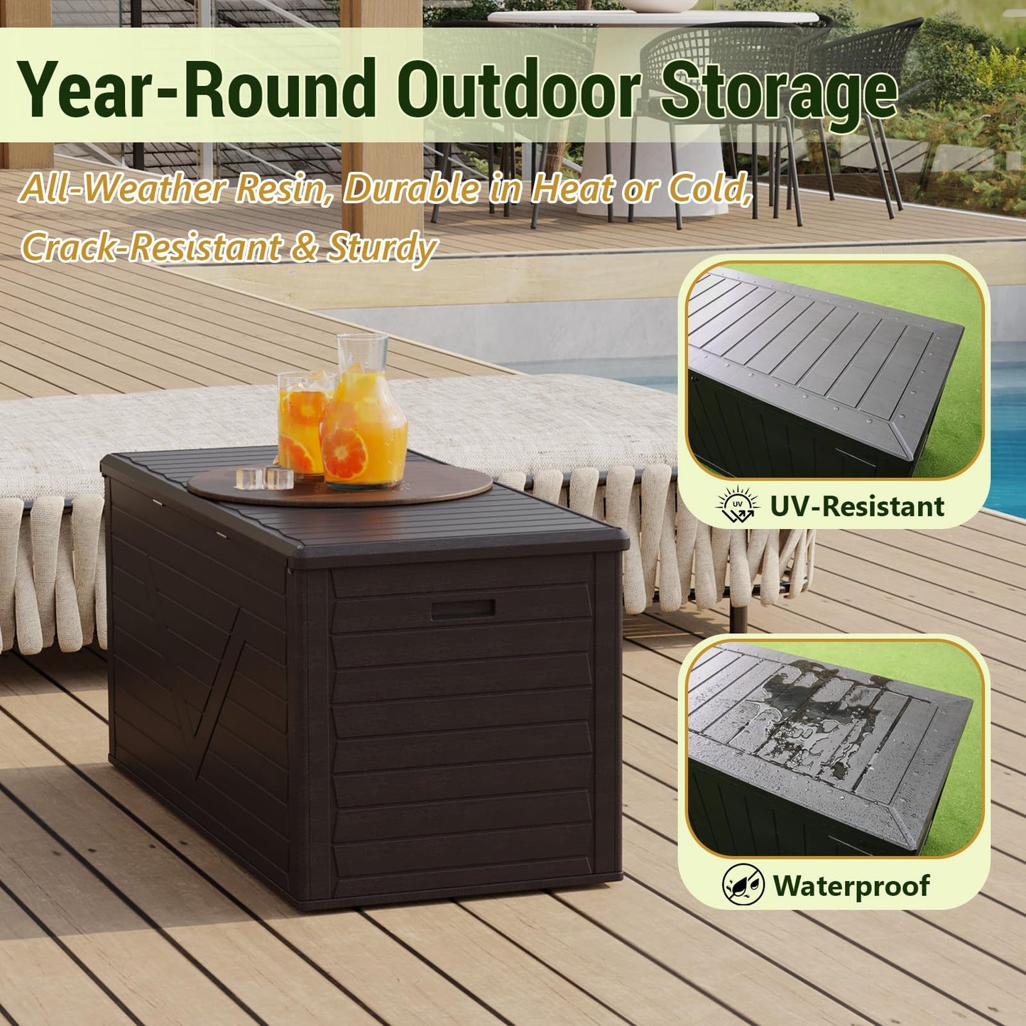MAKE CHANGES Outdoor Storage Box,260 Gallon Deck Box Outdoor Storage Bench Outside Waterproof Resin Storage Bench, Lockable Patio Cushions, Garden Tools Storage For Furniture, UV Resistant