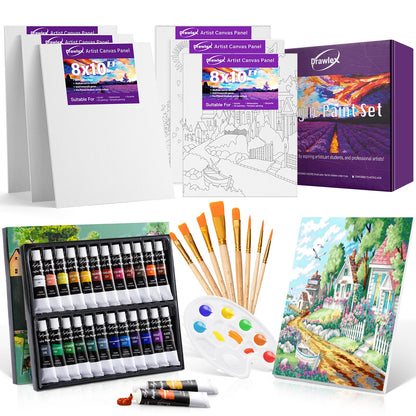 DRAWLEX 39 PCS Paint Set, Painting Kit with 24 Acrylic Paints, 8 Brushes, Art Supplies Set for Kids Adults