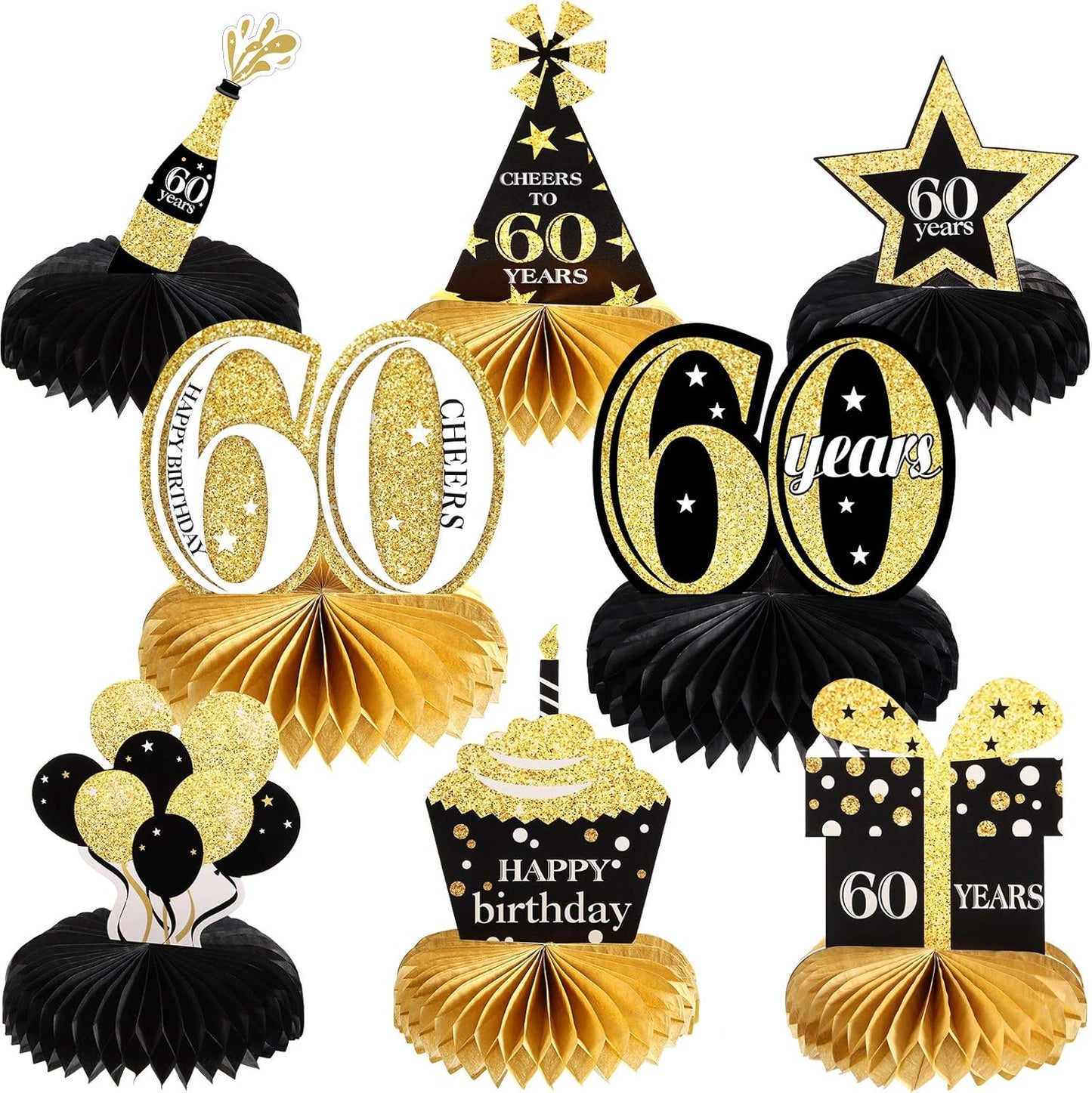 8 Piece 60th Birthday Decoration, Centerpieces and Table Toppers for Sixty Years Party Favors