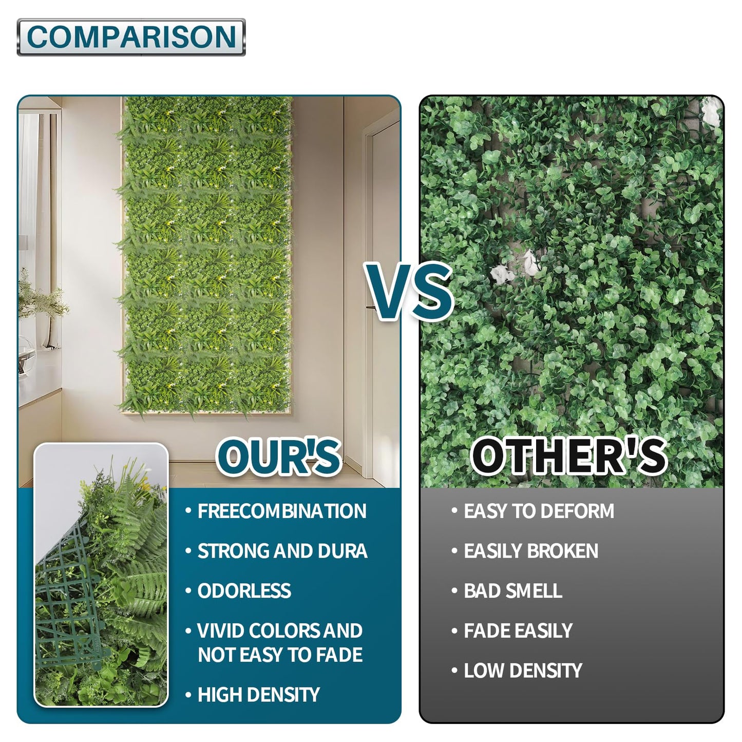 COARBOR 16 Packs 20" x 20" Artificial Boxwood 3D Panels Faux Ivy Fence Privacy Topiary Hedge Plant Fence Grass Wall Panels Backdrop for Balcony Patio Outdoor Indoor, White Yellow Flower