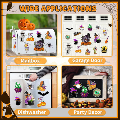 16 Pcs Halloween Reflective Car Magnets, Pumpkin Bat Stickers for Refrigerator, Garage Door Decor