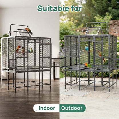 44" W x 65" H Large Bird Cage with Detachable Playtop – Heavy Duty Carbon Steel Flight Cage for Cockatiels, Parakeets, Conures & Lovebirds (Indoor & Outdoor Use)