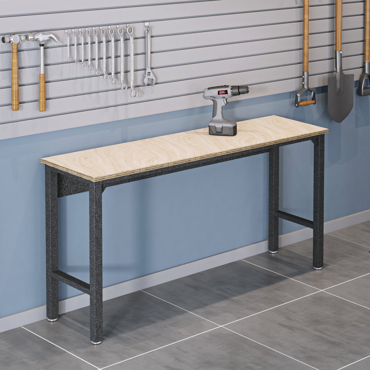 Manhattan Comfort Fortress Garage Work Table, Black/Grey