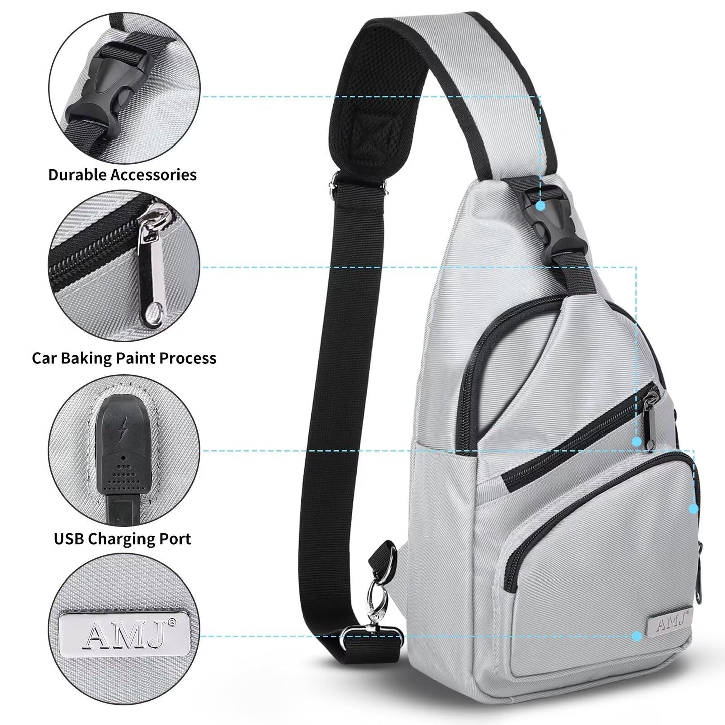 AMJ Crossbody Sling Bag Men Women, Casual Shoulder Backpack, Chest Daypack Satchel for Hiking Travel