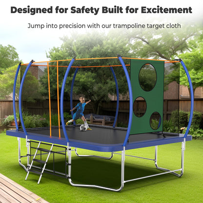 Lyromix 14FT Outdoor Rectangle Trampoline for Kids and Adults, Rectangular Trampoline with Curved Poles, Pumpkin Trampolin with Light, Sprinkler, Soccer and Storage Bag