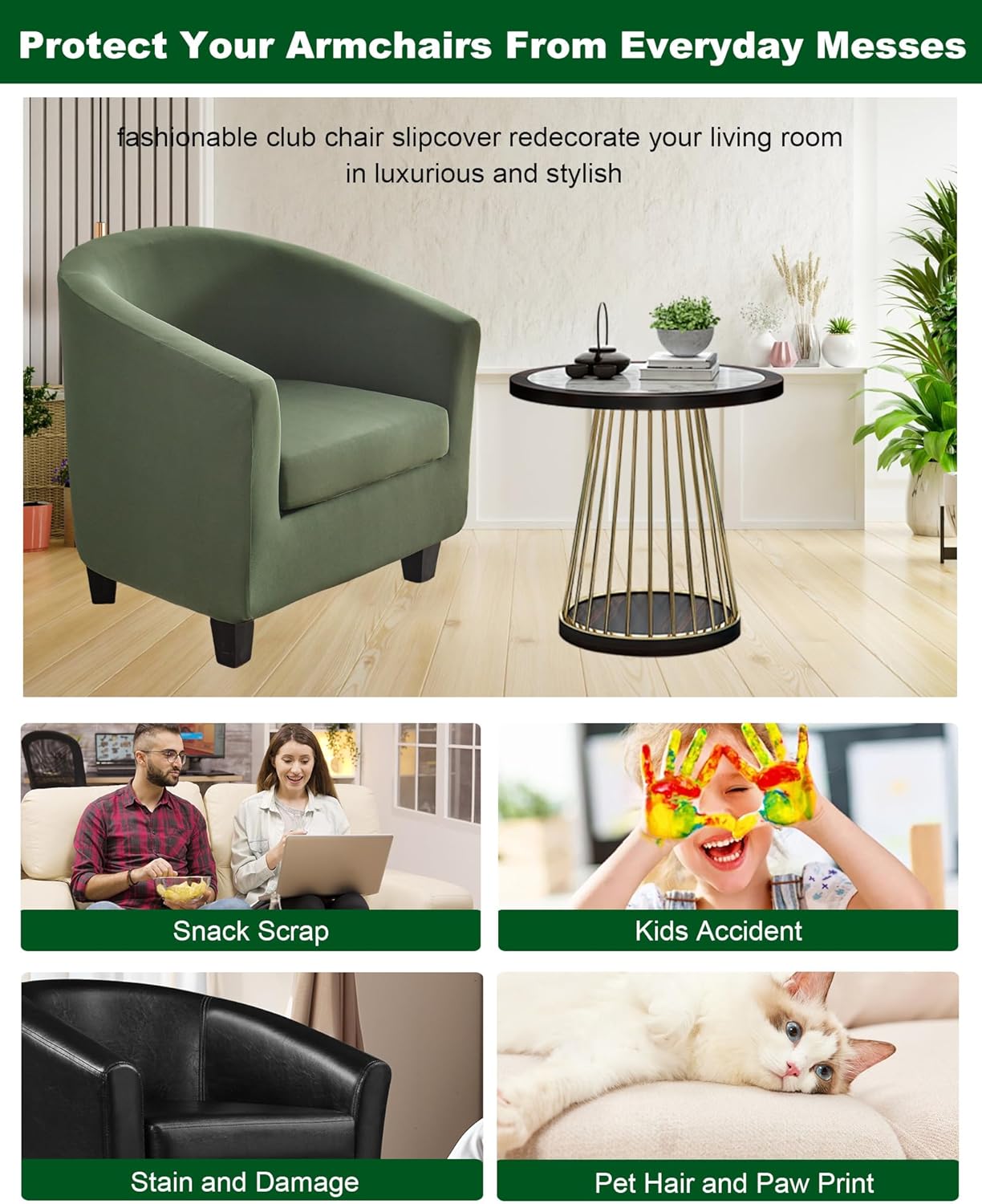 2 CRFATOP Piece Club Chair Slipcover Stretch Barrel Chair Covers Solid Tub Chair Slipcovers Soft Armchair Covers