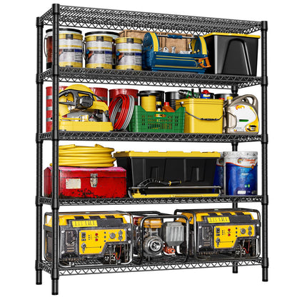 IZEUK 5-Tier Adjustable Heavy Duty Metal Storage Shelving Unit, Wide Utility Rack Organizer for Garage, Basement, Kitchen, Office, Warehouse (Black, 17.7" D x 59.1" W x 70.9" H)