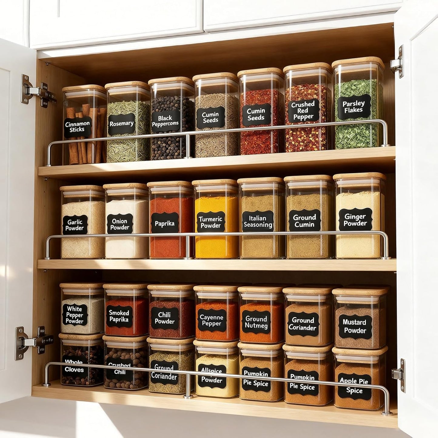 20 Pack 10 oz Set, TBWIND Square Glass Spice Jars with Lids and Labels Airtight Small Spice Containers Clear Glass