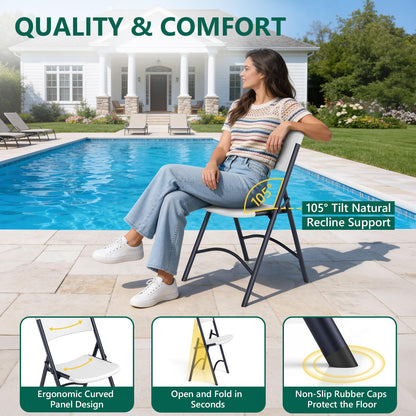 MAKE CHANGES Folding Chair 12 Pack, Portable Commercial Heavy Duty Plastic Folding Chairs with Steel Frame for Indoor, Outdoor, Office, Meeting, Wedding, Patio, Picnic, 400lbs Capacity(White)