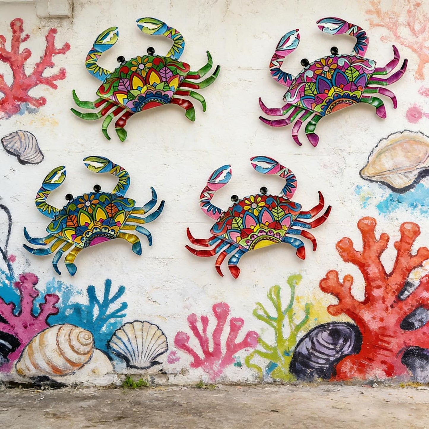 11inch Set 4 SOBLUING Big Crab Wall Decor Metal Crabs Decorations, Tiki Bar Wall Decor Coastal Sculptures for Home