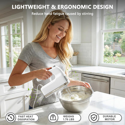 Lord Eagle 9-Speed Digital Hand Mixer Electric Handheld, 500W DC Motor Kitchen Mixer for Cake Baking, Lightweight Egg Beaters with Stain-resistant & Waterproof Storage Bag & 6 Accessories
